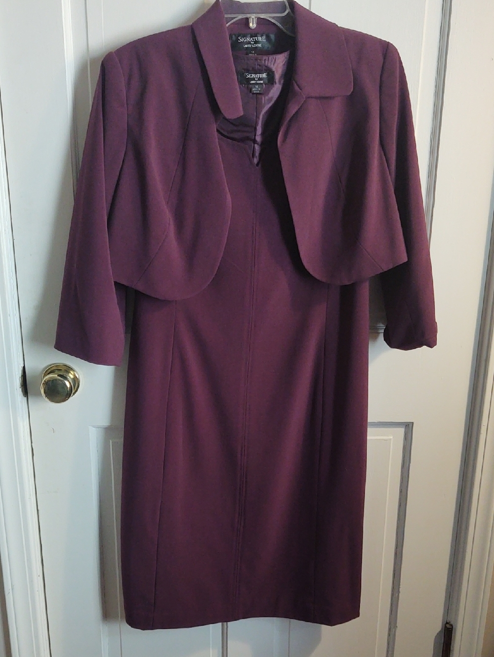 Signature by Larry Levine Plum Two-Piece Dress with Cropped Jacket - Picture 1 of 10